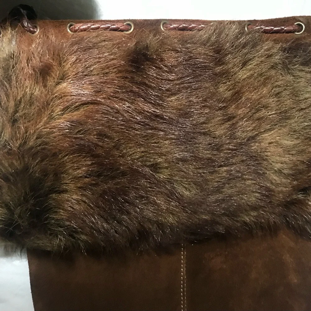 VTG Ralph Lauren Brown tall Suede and Fur boots size 7B Rare
